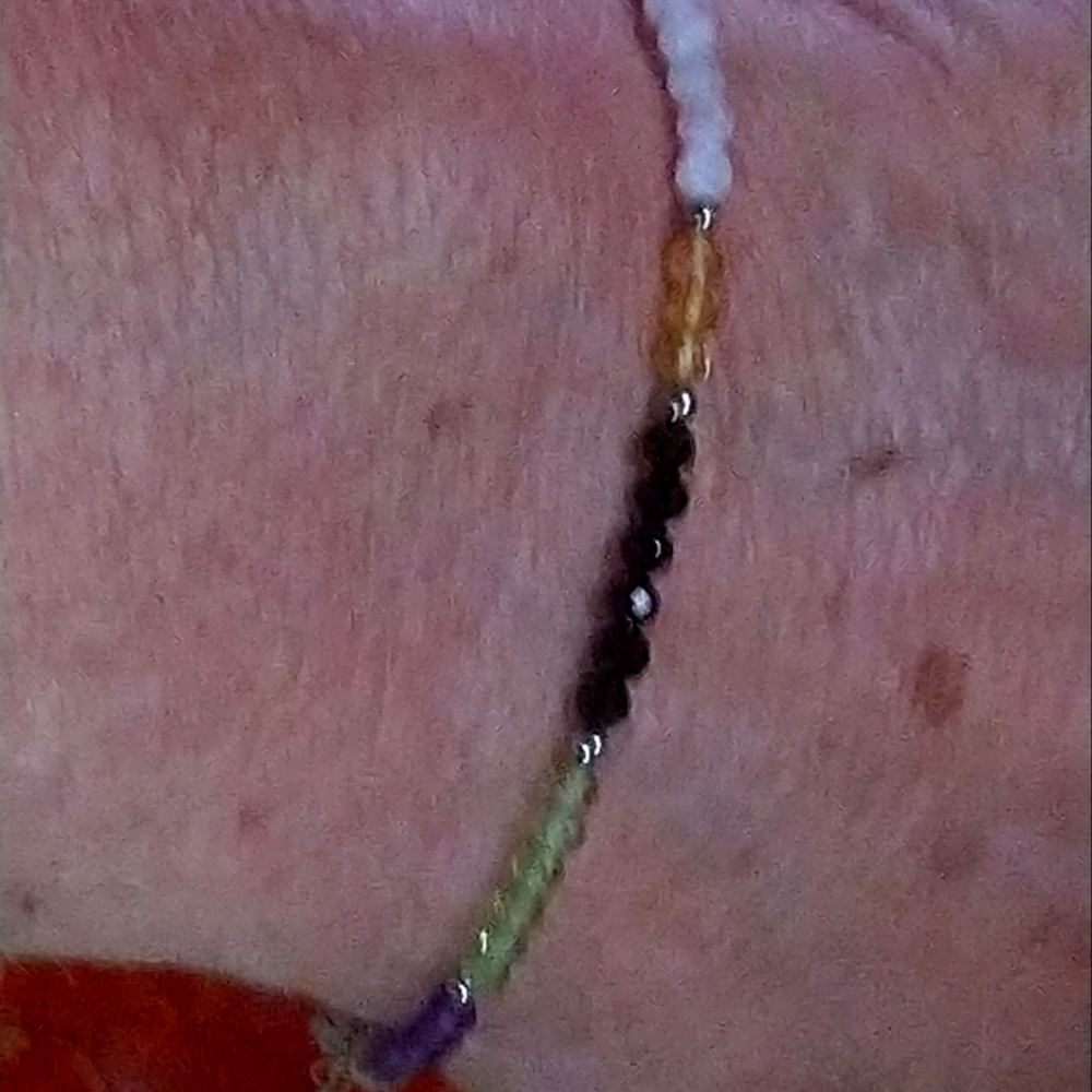 OPAL, AMETHYST, *MULTI GEMSTONE STERLING *ADJ*. BRACELET* 7.5" TO 10"  (B-79025)